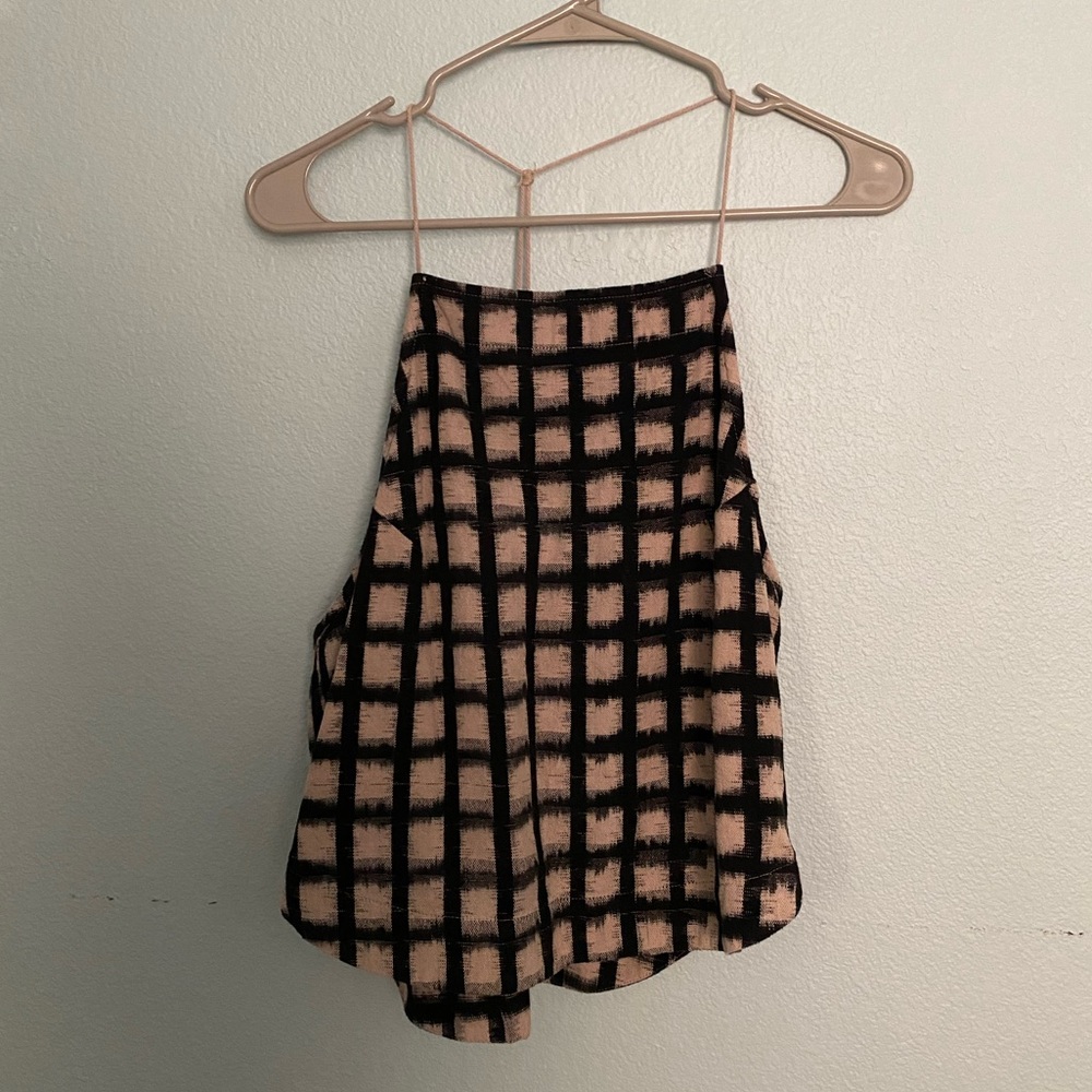 Free People strappy top, plaid with black and beige, size S